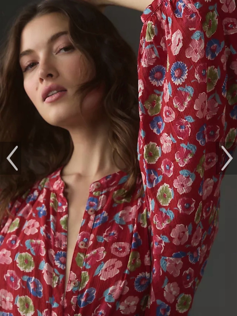 Womens the Sydney Pilcro Red Floral Button-Front Top - Lightweight Shirt - Picture 2 of 8